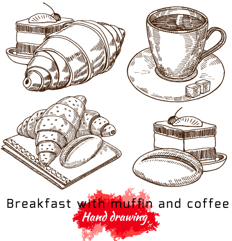 muffin Hand drawing coffee breakfast 