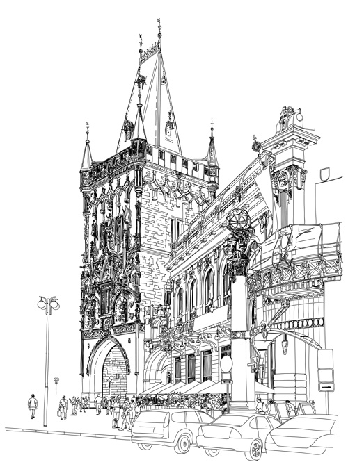 Set of Old Town Prague elements vector graphics 04