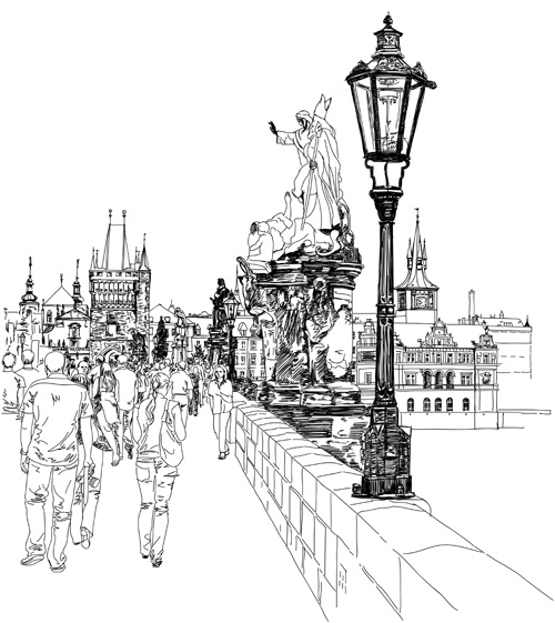 Set of Old Town Prague elements vector graphics 05
