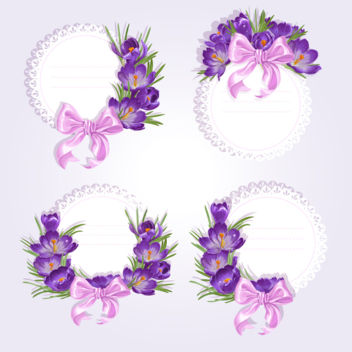 rple flower with bow vector cards 01 Purple flower with bow vector cards 01