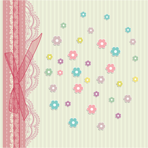 Refreshing lace with floral invitation cards vector 03
