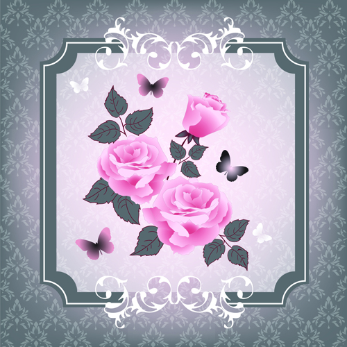 vintage roses pink background vector background 