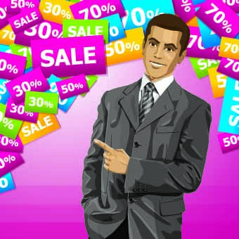 Sale poster with people vector set 01