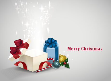 Shiny christmas gift box with ball background