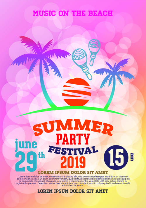 Summer beach party vintage poster vectors 02