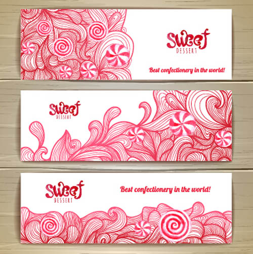 Sweet dessert banners vectors set 03