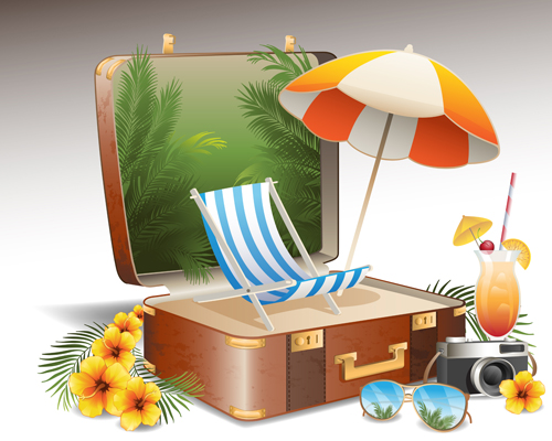 d suitcase creative background set 05 Travel elements and suitcase creative background set 05