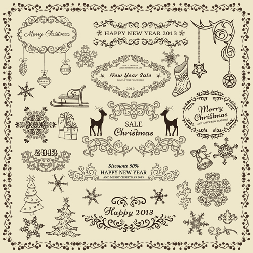 Various Christmas decor elements vector set 01