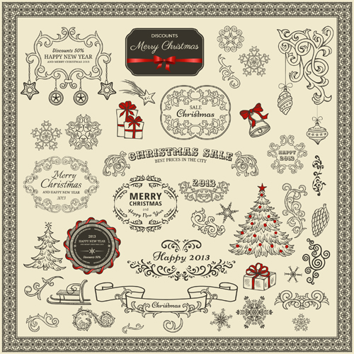 Various Christmas decor elements vector set 02