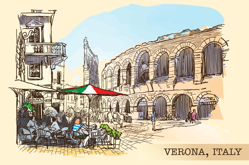 Venice town Italy hand drawn background 