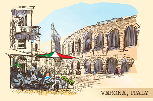 Venice italy hand drawn town background vector 02