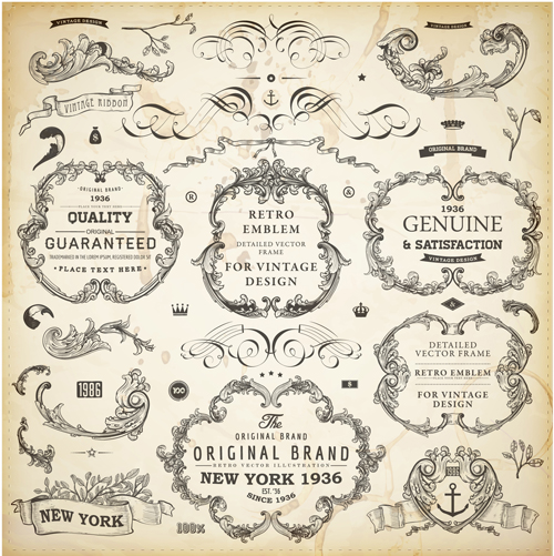 Vintage design elements frames and Ornaments vector 02