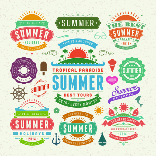 r elements labels vector material 03 Vintage summer elements labels vector material 03