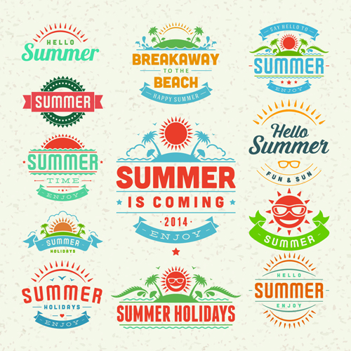 r elements labels vector material 04 Vintage summer elements labels vector material 04