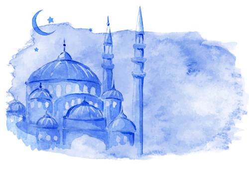 Watercolor drawing ramadan Kareem vector background 04