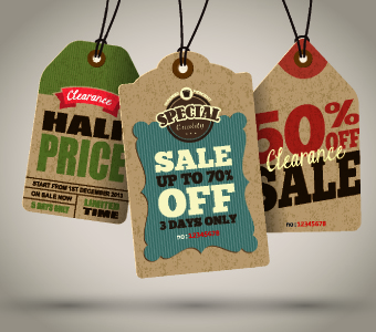 Vintage cardboard sale tags vector 01