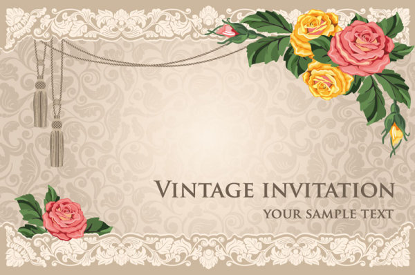vintage invitation cards background vector 01