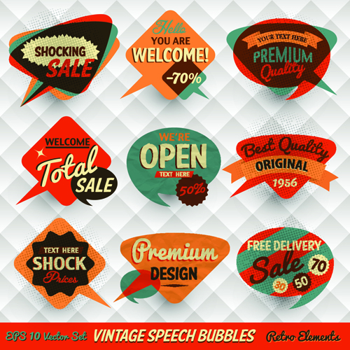 Vintage Bubbles labels vector 05