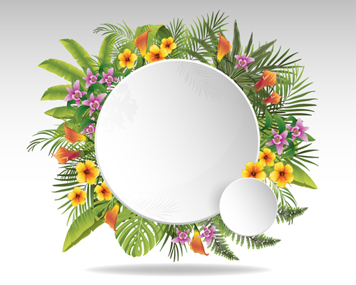 tropical plants vector background 01 Circle paper and tropical plants vector background 01