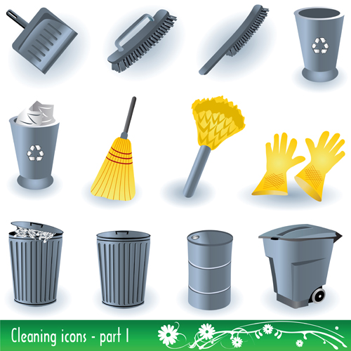 Cleaning tool design vectors set