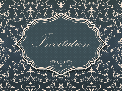 invitation cards vector material 01 Dark gray floral invitation cards vector material 01