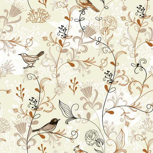 vector pattern pattern hand drawn flower birds bird 