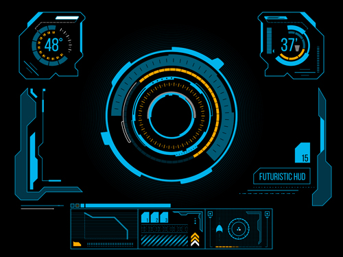 Futuristic HUD interface tech background vector 04