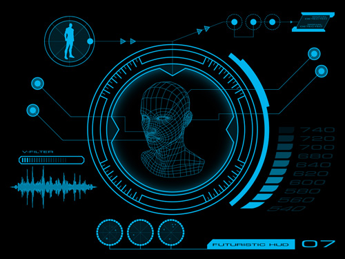 Futuristic HUD interface tech background vector 05