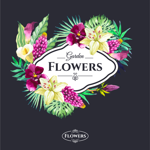 Garden flower frame design art vector 16