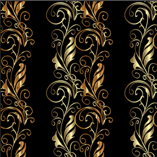 Golden floral borders ornaments seamless vector