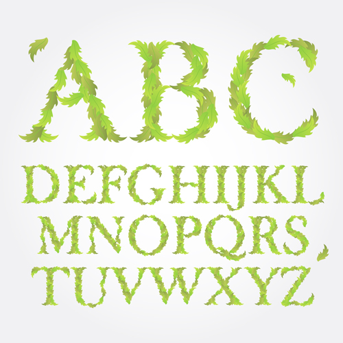 Green leaves alphabet excellent vector 04