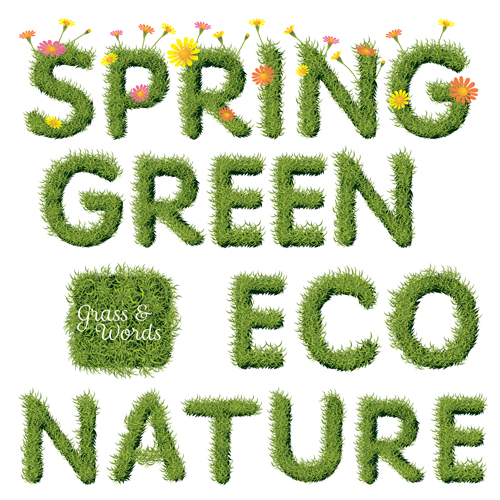 Green leaves alphabet excellent vector 07