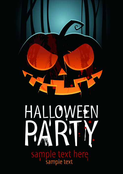 Halloween party flyer cover pumpkin vector 03