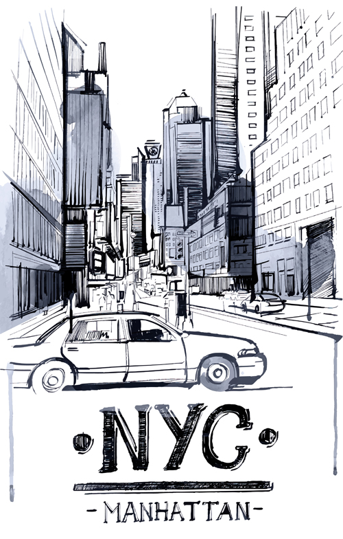 Hand drawn city outline vector set 02