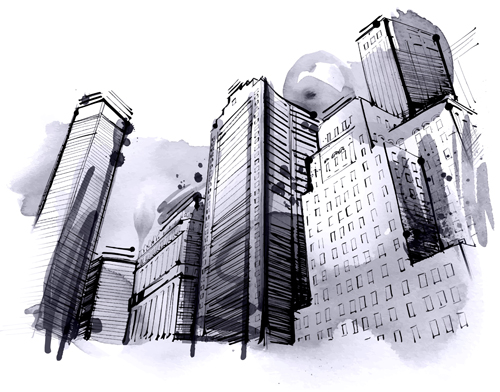 Hand drawn city outline vector set 03