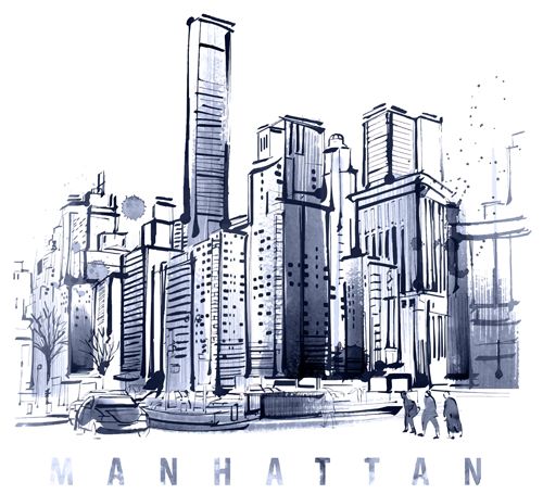 Hand drawn city outline vector set 04