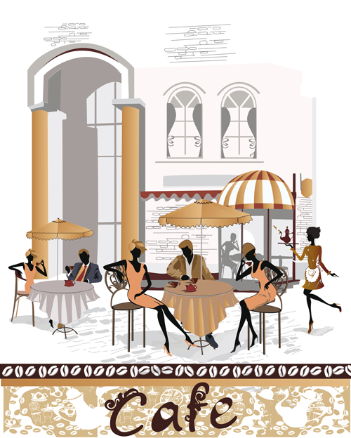 Hand drawn street cafe elements vector set 03