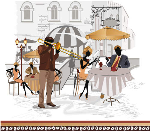 Hand drawn street cafe elements vector set 04