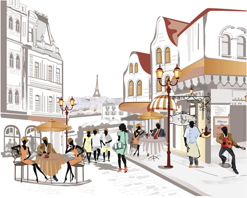 Hand drawn street cafe elements vector set 05