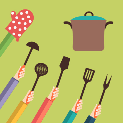 Kitchenware and hands vector material 01