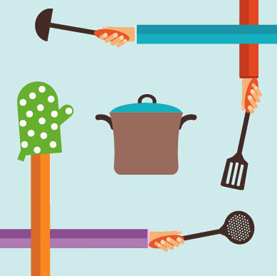 Kitchenware and hands vector material 03