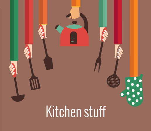 Kitchenware and hands vector material 05