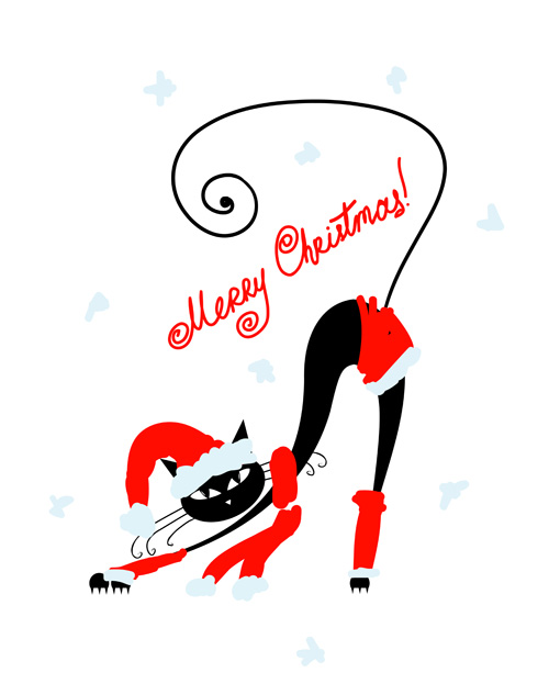 Amusing Christmas cats vector graphics 02