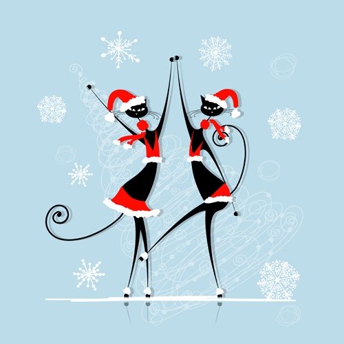 Amusing Christmas cats vector graphics 04