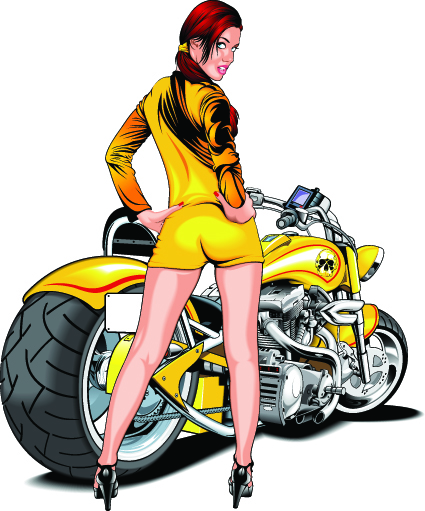 vector illustration motorbike girl 