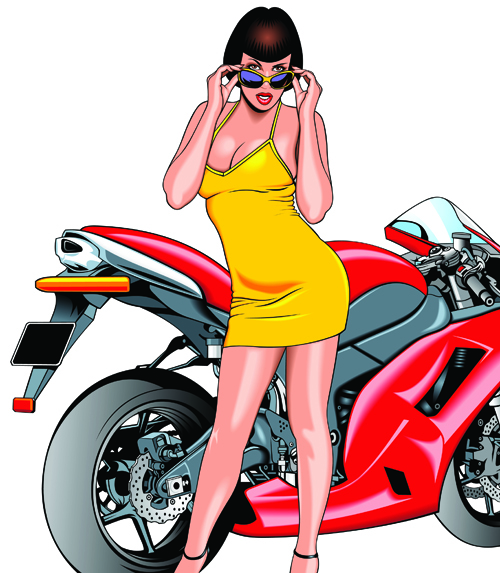 vector illustration motorbike illustration girl 