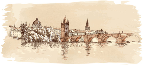 Set of Old Town Prague elements vector graphics 03