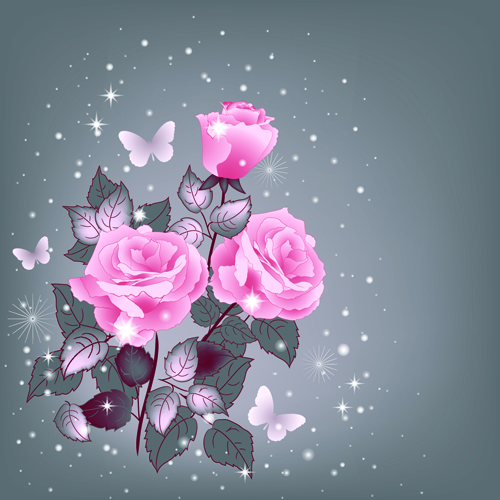 vintage roses pink beautiful background vector background 