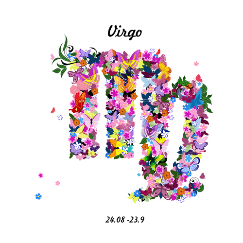 Vector horoscope flower set 03
