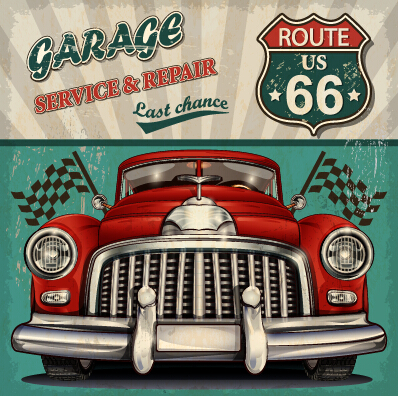 Vintage car poster grunge style vector 01